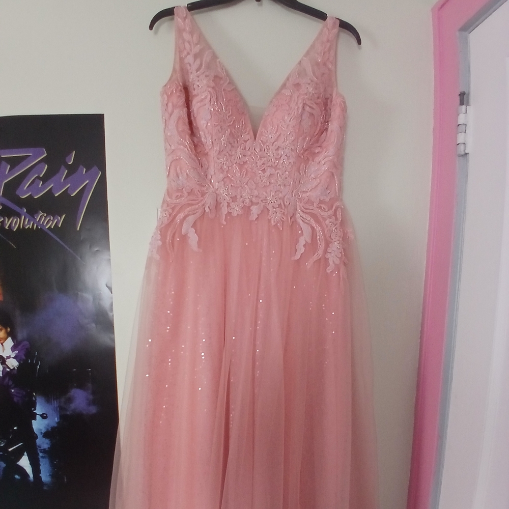 SHEIN Pink Lace Prom Dress